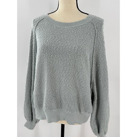 Free People Sage Green Gray Blue Pullover Top Boucle Sweatshirt Oversized XS M - Picture 1 of 11